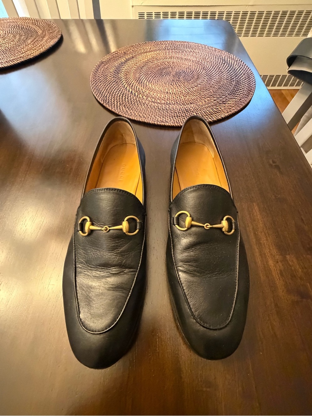Gucci Black Leather Horsebit Loafers with Gold Hardware